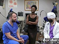 latex-clad patient rina arem got her hairless pussy licked and face-fucked close-up. then missionary fucked with jizz blast in behind-the-scenes action.