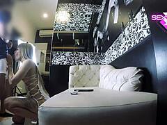 Blonde Asian Latina girl slips into Japanese dress for intense cock action.