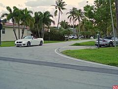 busty whore sucks big cock in car