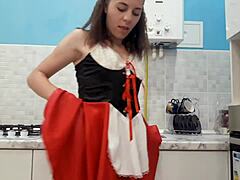 Housewife Masturbates Through Torn Pantyhose And Plays With Cream