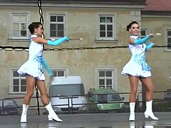 two nice majorettes performing