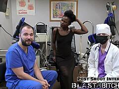 latex-clad patient rina arem got her hairless pussy licked and face-fucked close-up. then missionary fucked with jizz blast in behind-the-scenes action.