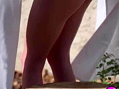 Tiny Blonde Teen Strips In Garden With Bubble Butt Posing And Clothes Ripped Tease