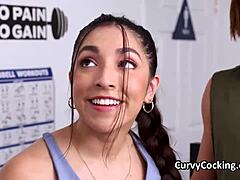 I feel so thrilled as this petite hottie gags on two hard cocks with deepthroat choking at the gym