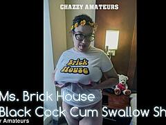 Ms. Brick House swallows black cock cum