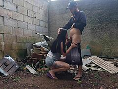 brazilian brunette at party in farm backyard