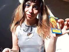 bonneyuwu shows cards in cosplay outfit