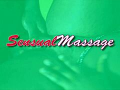 ebony milf gives lesbian massage to babe with sucking and licking action