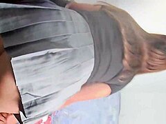 Spying upskirt on stepsister's big ass while she makes bed turns intriguing