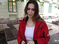 mia de vil gives messy blowjob with natural tits