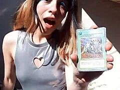 bonneyuwu shows cards in cosplay outfit