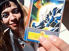 bonneyuwu shows cards in cosplay outfit