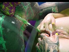 i love swapping cum with these tattooed lesbians after anal gaping