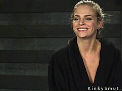 Beautiful slim slave endures bondage, gagging, spanking, and rough fucking with deepthroat