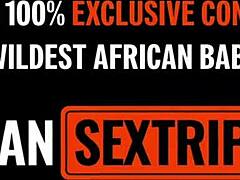 Busty afrikansk hora sväljer massiv laddning POV