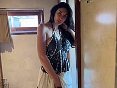 brunette milf gives blowjob in shower for real orgasm