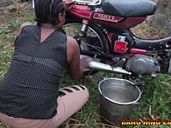 Ebony Pornstar Begs For Cock After Washing Husband's Motorcycle