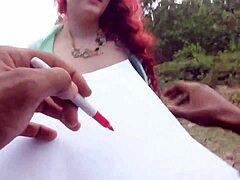 Caricature gone wrong, starving artist feels fed by black dick outdoors