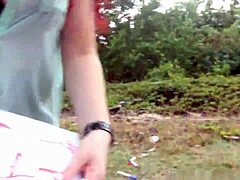 Caricature gone wrong, starving artist feels fed by black dick outdoors