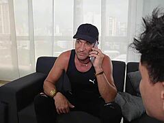 Colombian BBW Lizi Love with big ass gets deepthroat and muff diving, then fucked doggystyle and cowgirl by two cocks in a quickie.