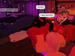 two futanari characters interact with a slut in a group scene