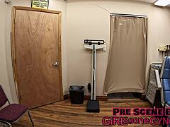 my neighbor misty addams acts as my first gyno, spreading her shaved pussy close-up