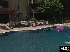 slender brunette tamara jade gets horny and fingers herself by the pool