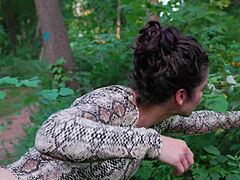 Brunette Milf Flashes In Thong Bodysuit On Fitness Trail