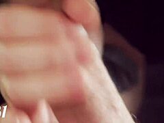 beautiful redhead milf caresses his cock with tongue until he cums