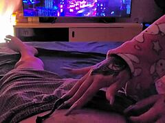 Stepmother delivers intense handjob massage with long nails, leading to pov cumshot orgasm