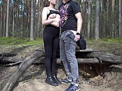 brunette sucks cock rims ass outdoors