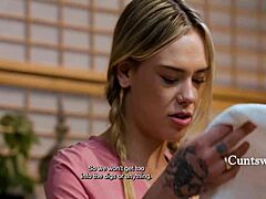 Cute teen lesbians moan louder than spa music while licking tits