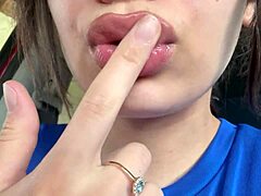 Latina Spits on Tongue in Fetish Play.