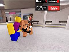 In Roblox, a Bitch Gets Fucked by Three Noobs in Gangbang