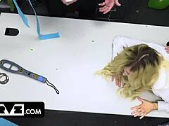 Watch these feisty blondes get interrogated and punished in public with domination!