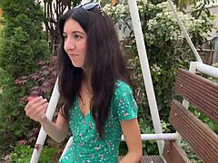 hottie lost the game, now walks with cum on face.