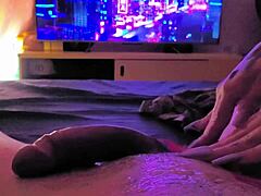 Stepmother delivers intense handjob massage with long nails, leading to pov cumshot orgasm