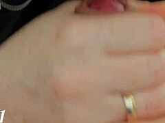 beautiful redhead milf caresses his cock with tongue until he cums