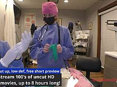 Jewel tries on latex gloves backstage with her natural tits exposed