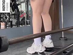 curvy girl at gym shows off big ass