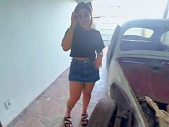 young girl blows old guy in car while cuckold watches