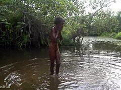 Attractive African Village Girl Bathes In The River With Small Waist