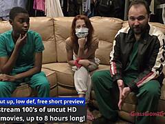 Jewel tries on latex gloves backstage with her natural tits exposed