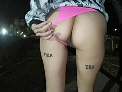 Mexican babe flashes in public thong walk