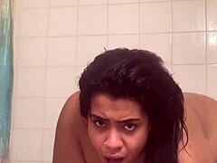 fresh face in the shower, enjoying a homemade bath with dildo