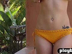 sexy milf with small tits exposes her body in hot outdoor posing session