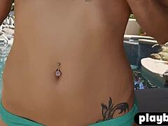 sexy milf with small tits exposes her body in hot outdoor posing session