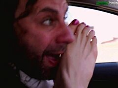 traveling with lisa, she dominates with feet in car