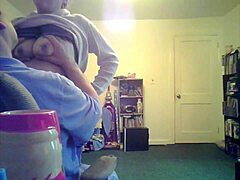 loris shows tits in living room