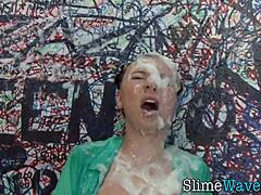 i'm this glamour whore riding my toy for a messy bukkake facial